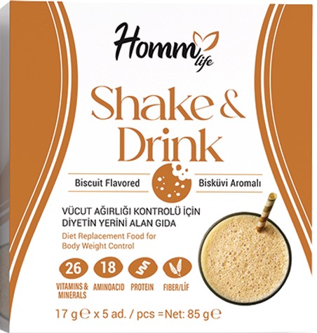 Homm Life Bisküvi Aromalı Shake & Drink Toz İçecek 17 g x 5 Adet