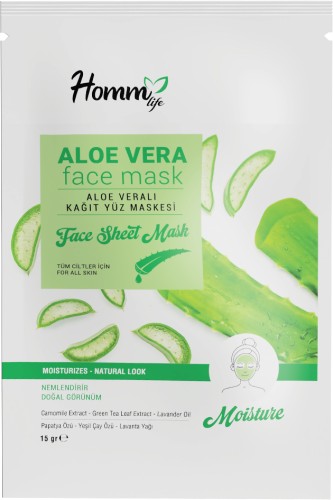 Homm Lıfe Aloe Vera Kağıt Yüz Maskesi 15gr