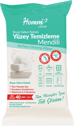 Homm Clean Beyaz Sabun Kokulu Yüzey Temizleme Mendili 40 Adet